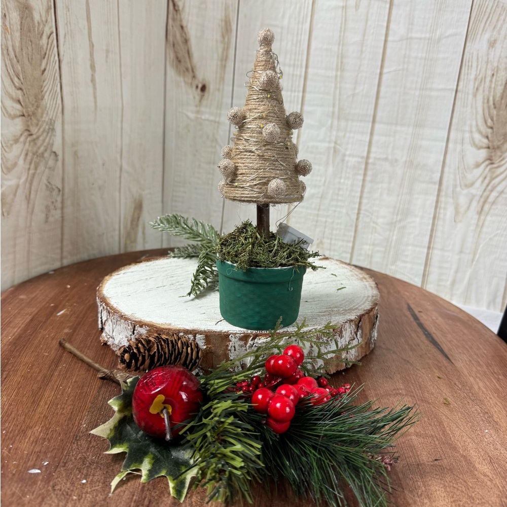 Rustic holiday Christmas tree with lights